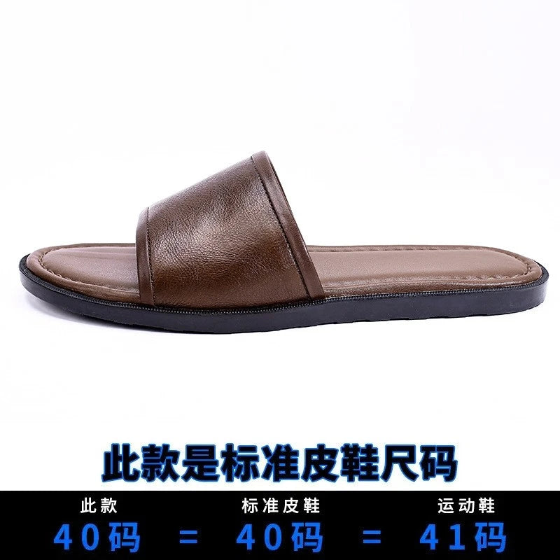 Roman Style Mens Open Toe Sandal Slippers Real Leather Flat Shoes Summer Outdoor