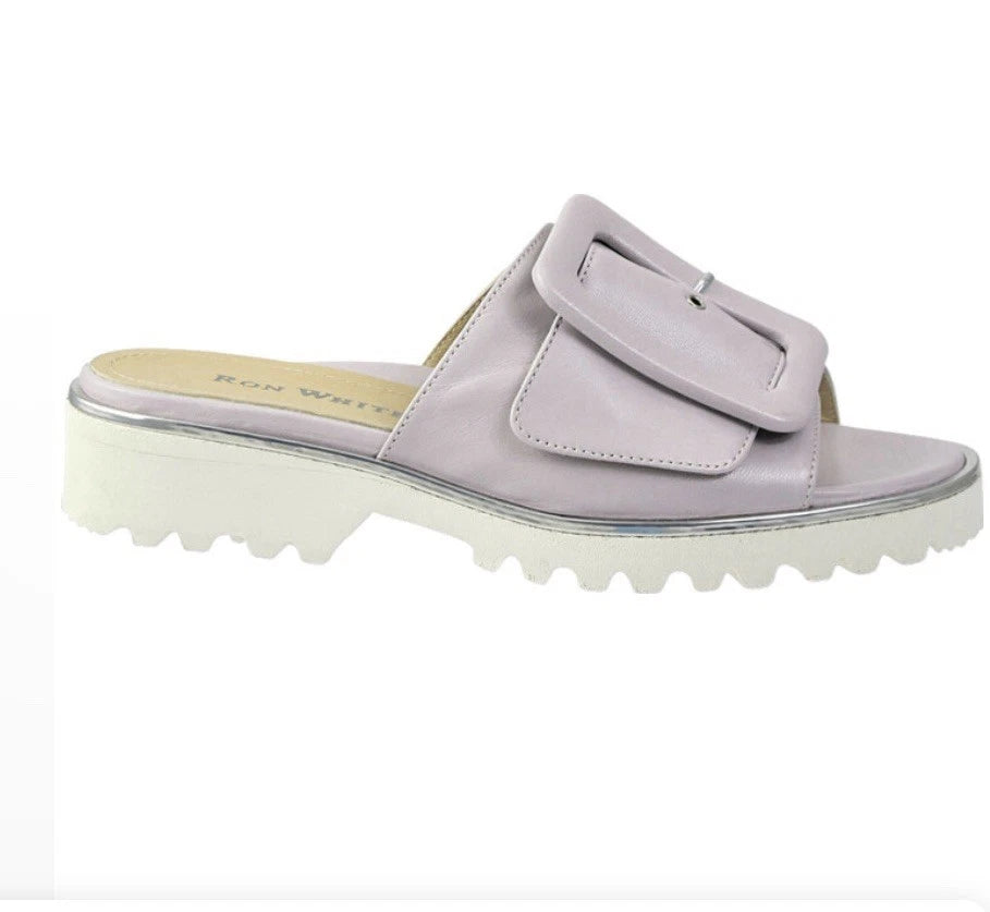 Women's Ron White Candra Napa Gray Leather Slide Sandals Size 9 US /40 EU $398