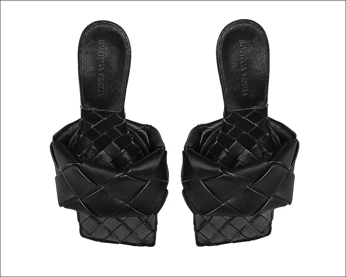 $1500 Bottega Veneta Lido Mule Slide Sandal Intrecciato Black Leather 90 Heel 38