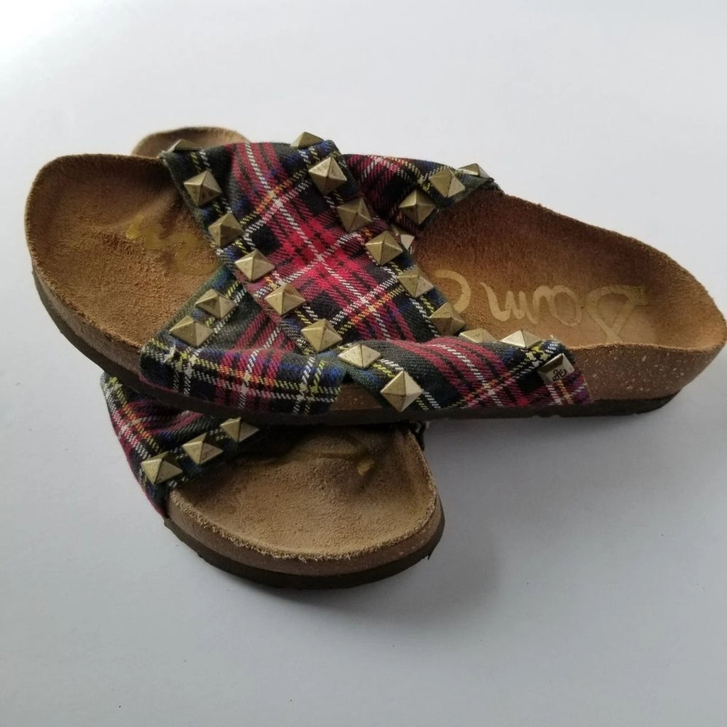 Sam Edelman Arina Studded Plaid Slide Sandals Womens Size 6 Retro Western Boho