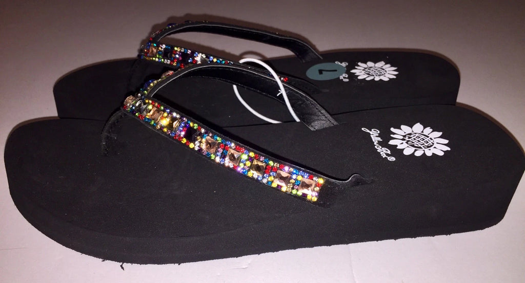 Yellow Box Womens Saydee Jeweled Rhinestone Multi Sparkle Flip Flop Sandals NWOB