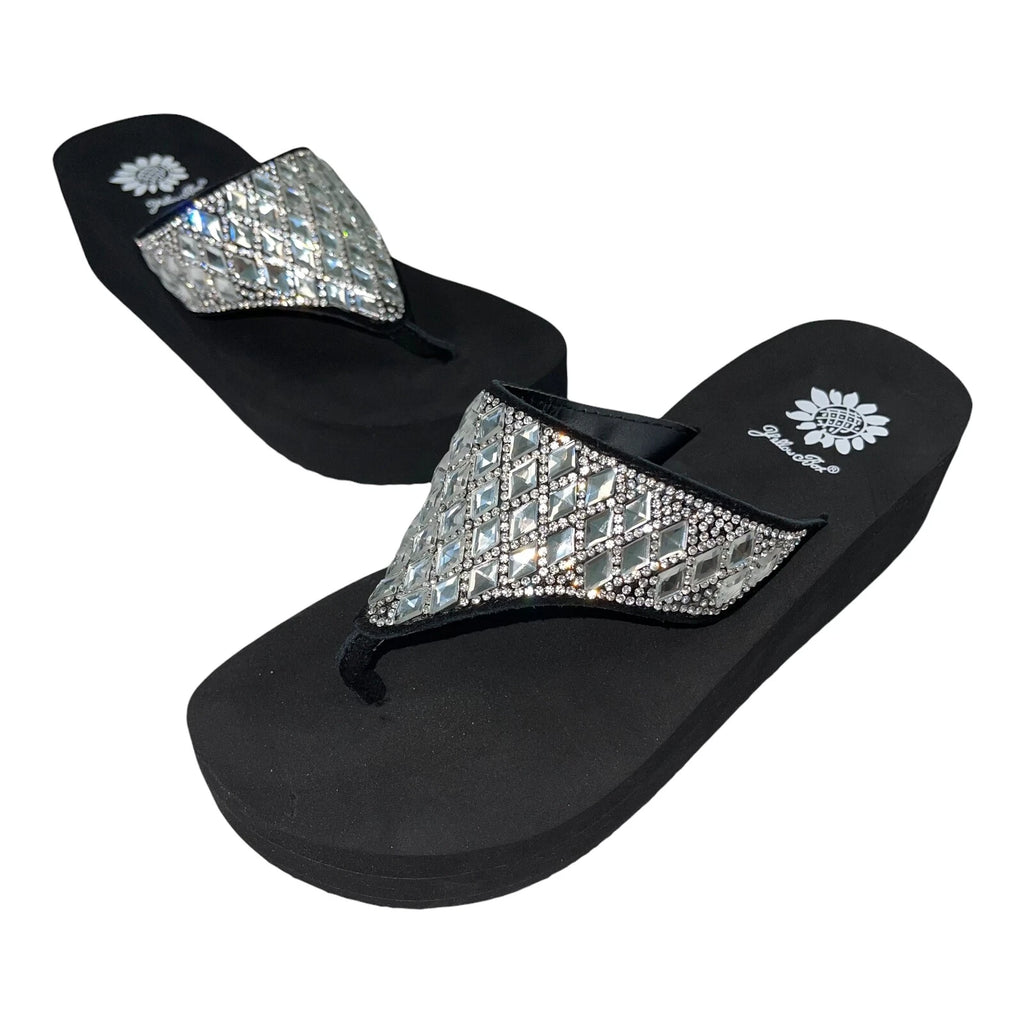 Yellow Box Flip Flops Harlequin Rhinestone Sparkle Wedge Sandals Womens Padmell