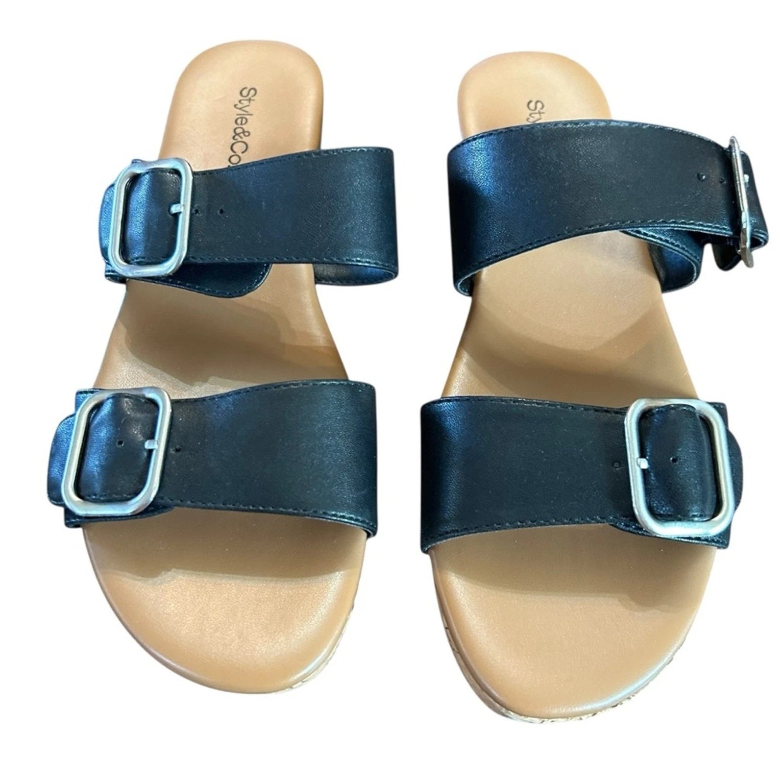 Style & Co Temppestt Slip On Double Buckle Retro Sporty Wedge Sandals NEW 7.5