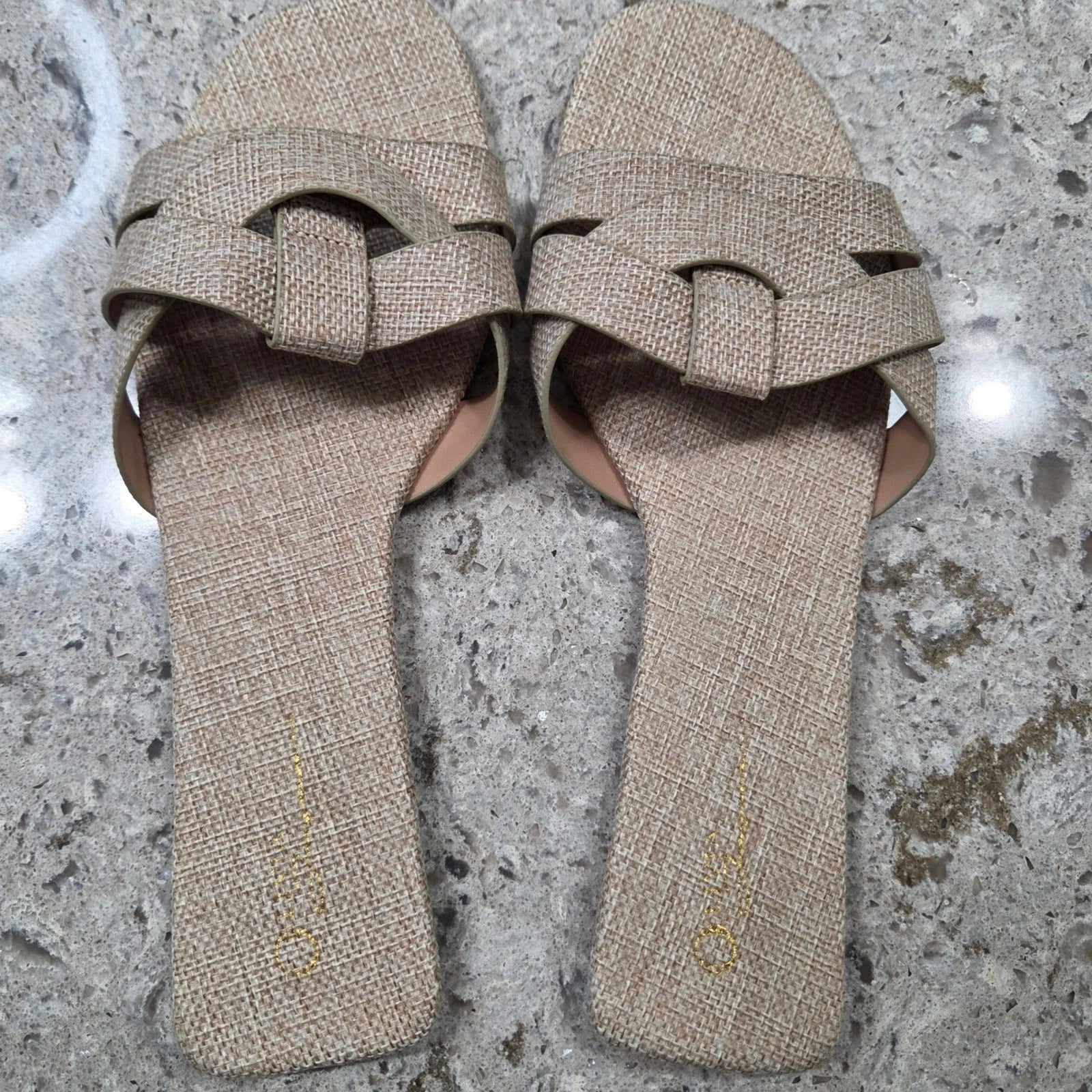 Olivia Jaymes Women's Nessa Raffia Suede Slides Sandals Beige Size 10 New