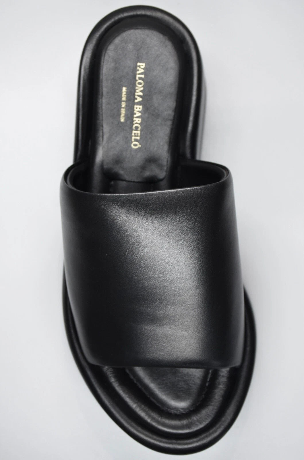 PALOMA BARCELO NIB $370 KORNELIA BLACK LEATHER PLATFORM SLIDE SANDAL. EU38/US8