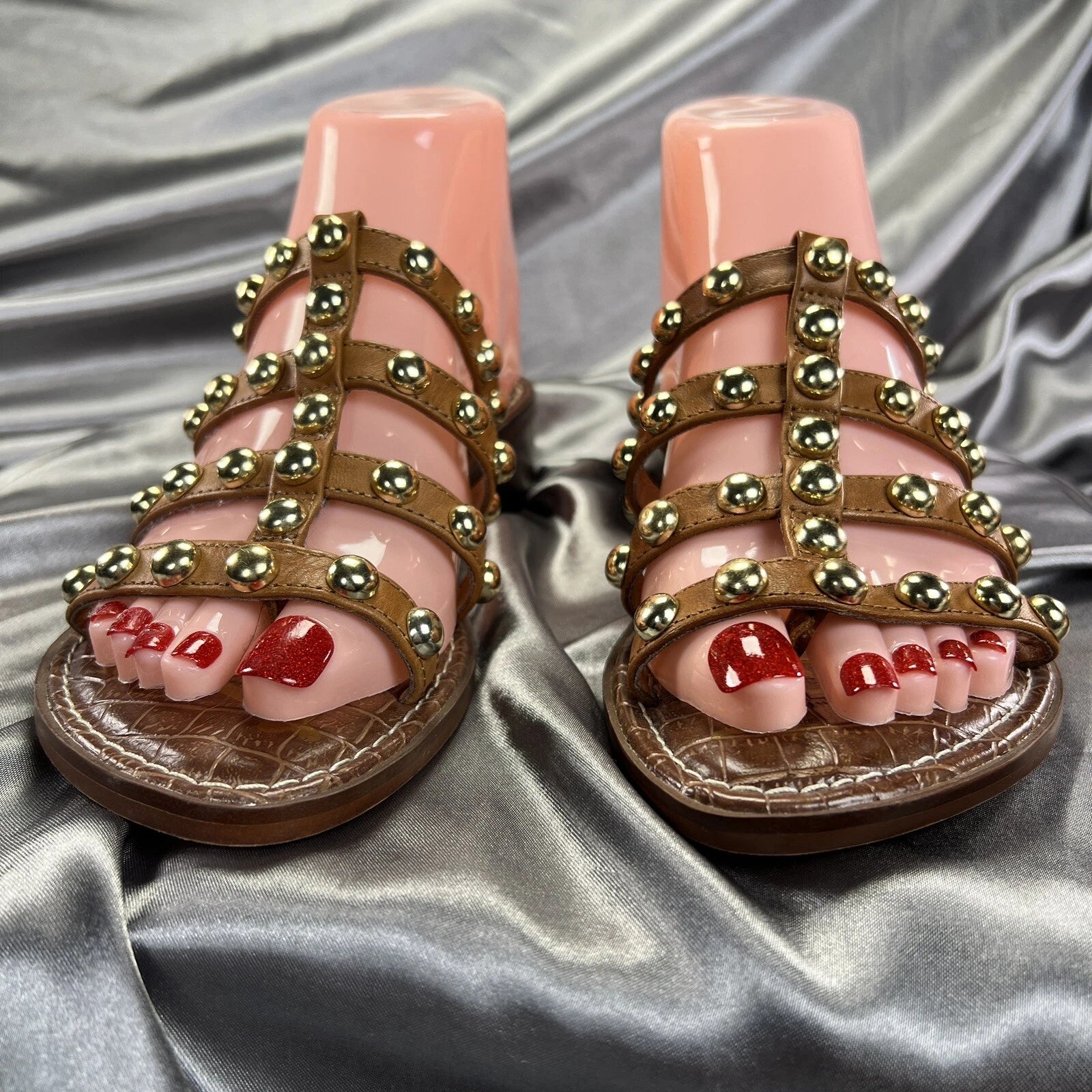 Sam Edelman Juniper Sandals Womens 5.5 Brown Studded Heeled Slide Gladiator BOHO