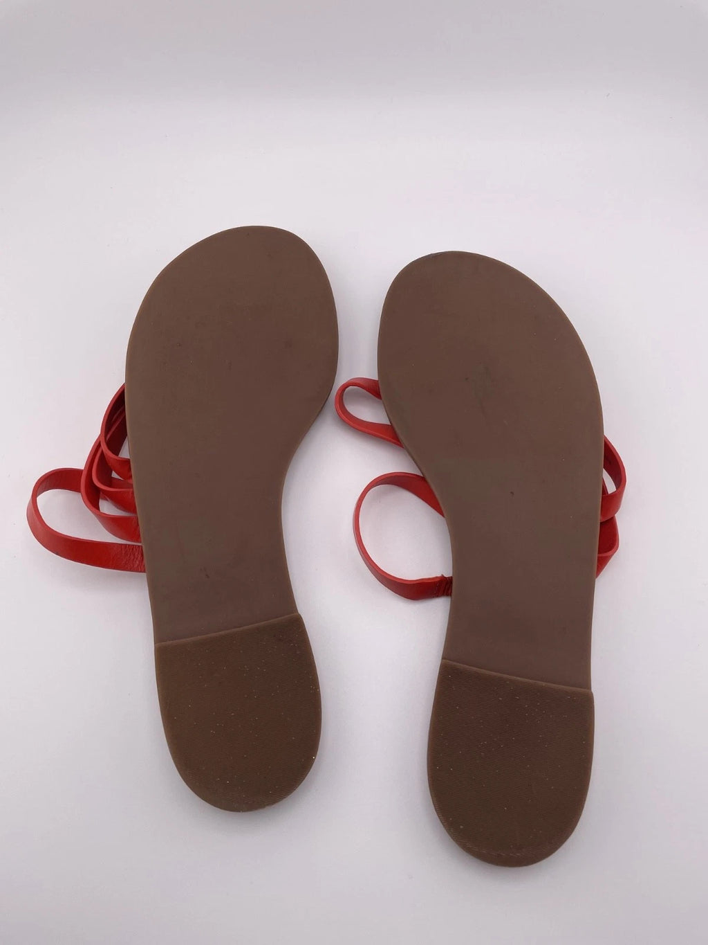 Tory Burch Patos Strappy Flats Slides in Samba Red Vachetta Leather Size 8.5