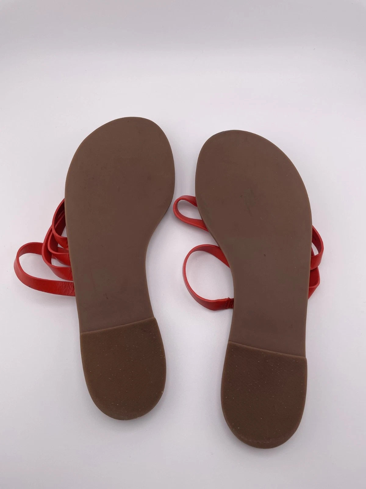 Tory Burch Patos Strappy Flats Slides in Samba Red Vachetta Leather Size 8.5
