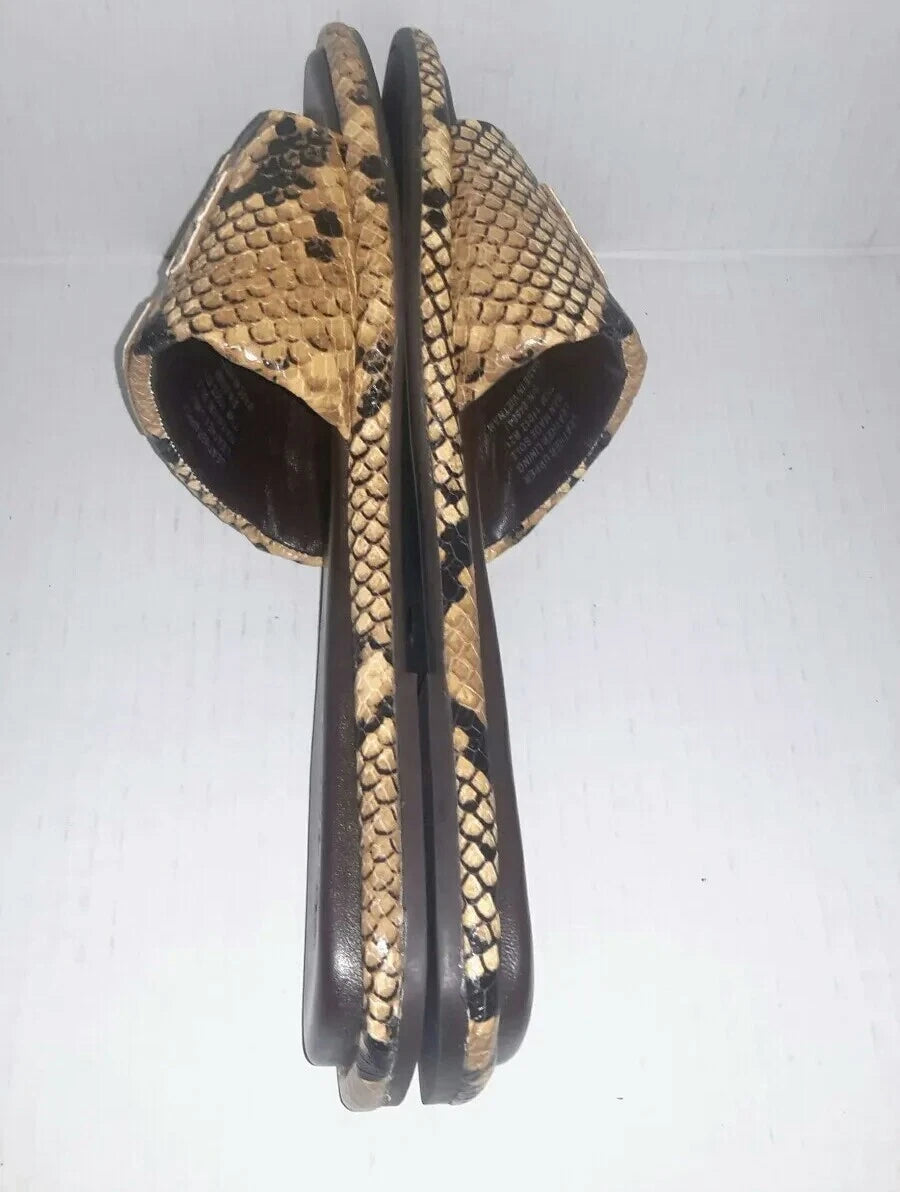 TORY BURCH DOUBLE T SPORT SLIDE snake-print leather Sandals Size 7.5