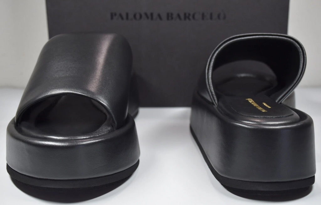 PALOMA BARCELO NIB $370 KORNELIA BLACK LEATHER PLATFORM SLIDE SANDAL. EU38/US8
