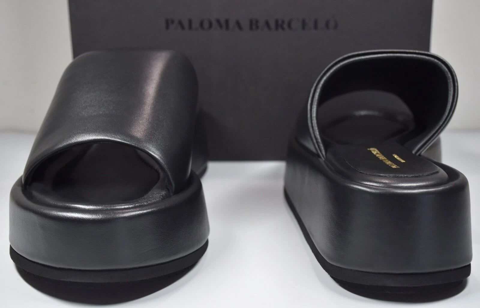 PALOMA BARCELO NIB $370 KORNELIA BLACK LEATHER PLATFORM SLIDE SANDAL. EU38/US8
