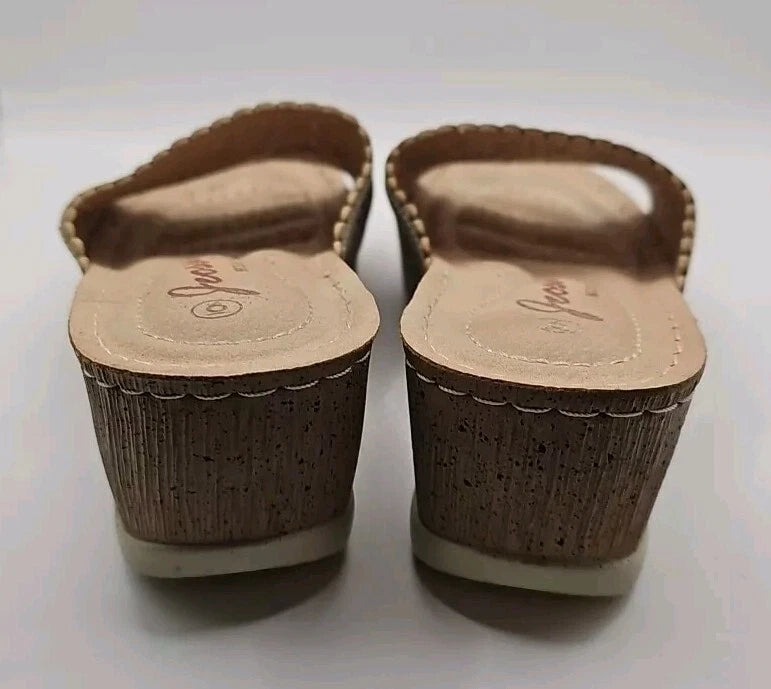 Jeossy Cork Wedge Slides Sandals Beige Women Sz 6 Etherial Soft Girl #163