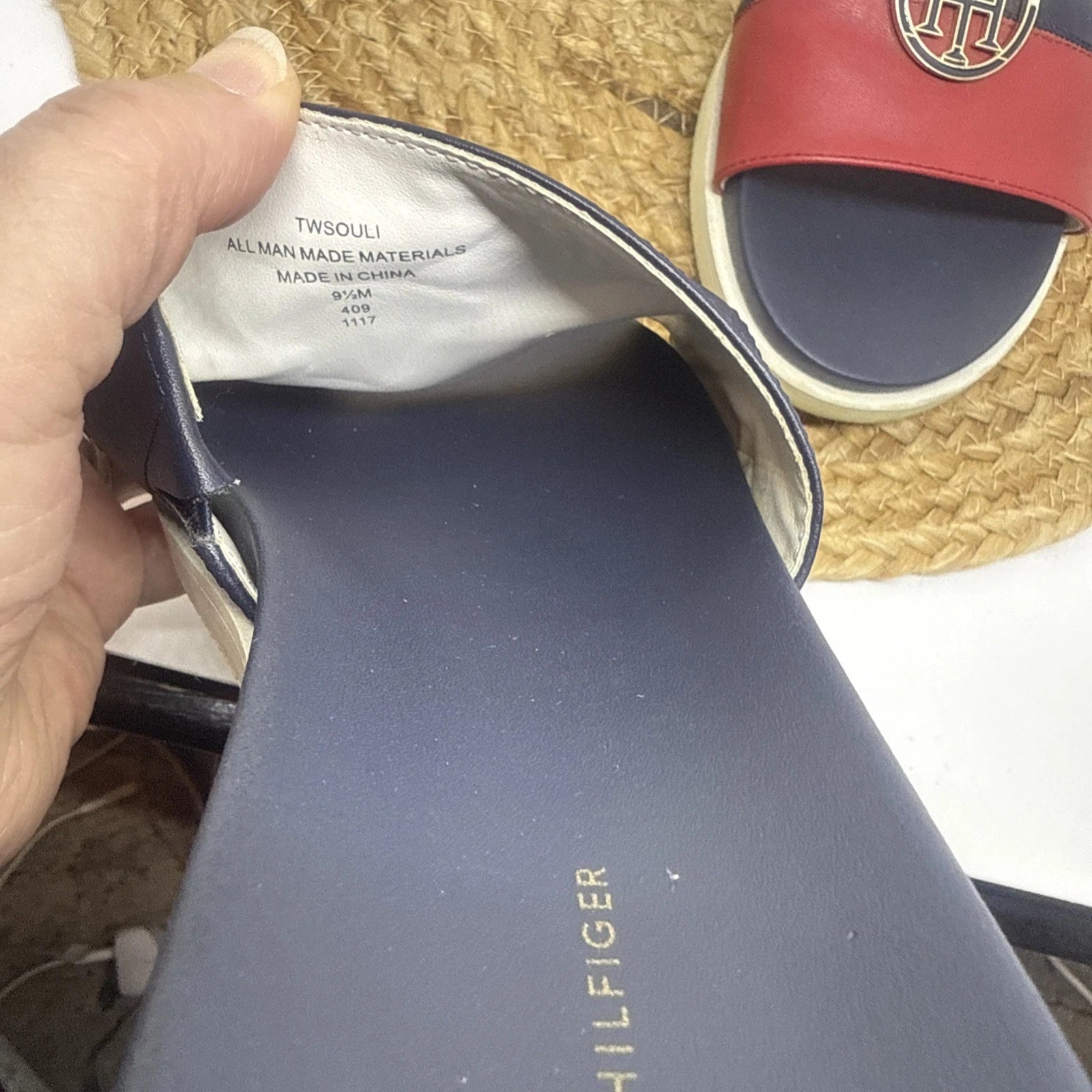 Tommy Hilfiger Blue & Red 'Souli' Slide Sandals Women's Size 9.5 In