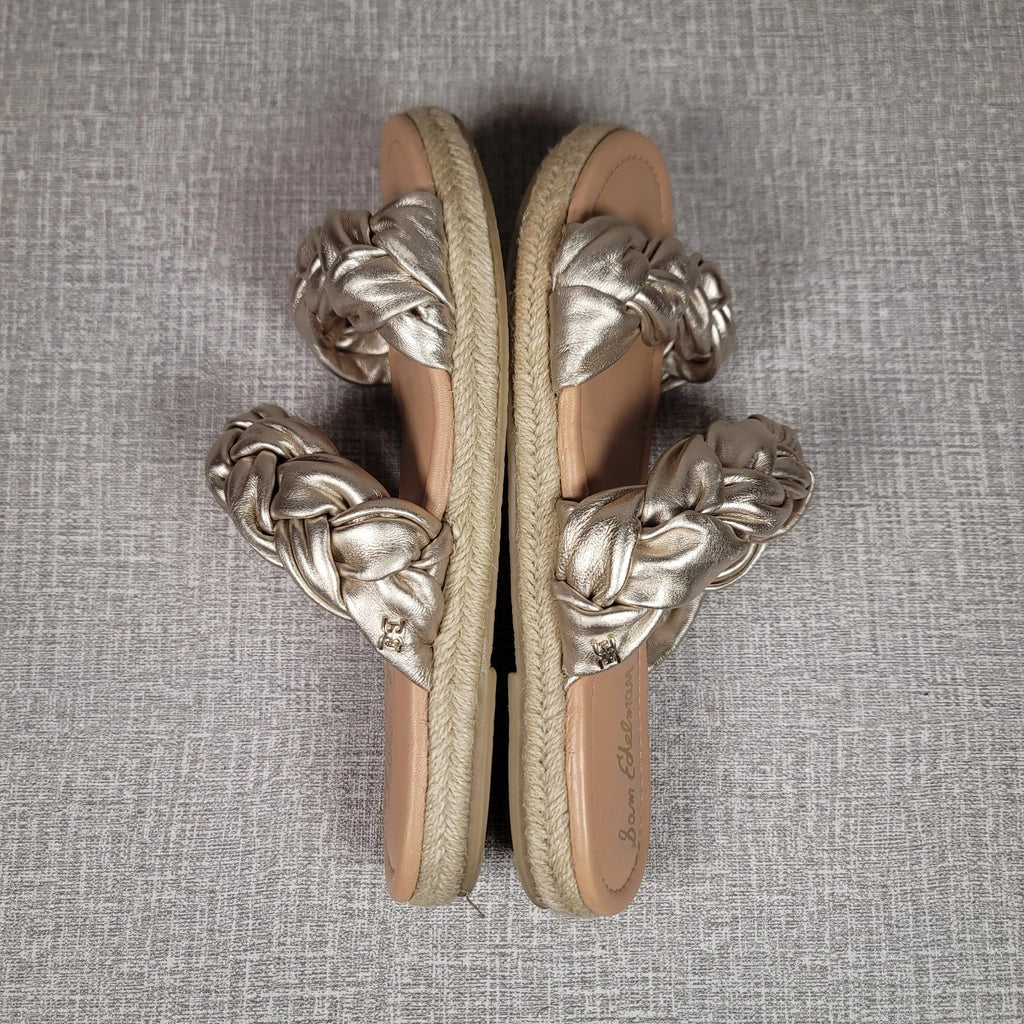 Sam Edelman Noreene Braided Leather Slide Gold Sandals Women's 9.5 Shoes