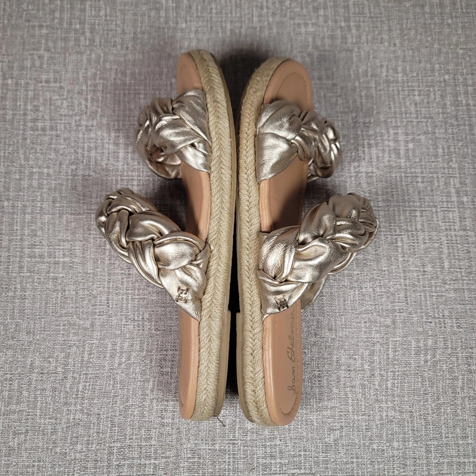 Sam Edelman Noreene Braided Leather Slide Gold Sandals Women's 9.5 Shoes