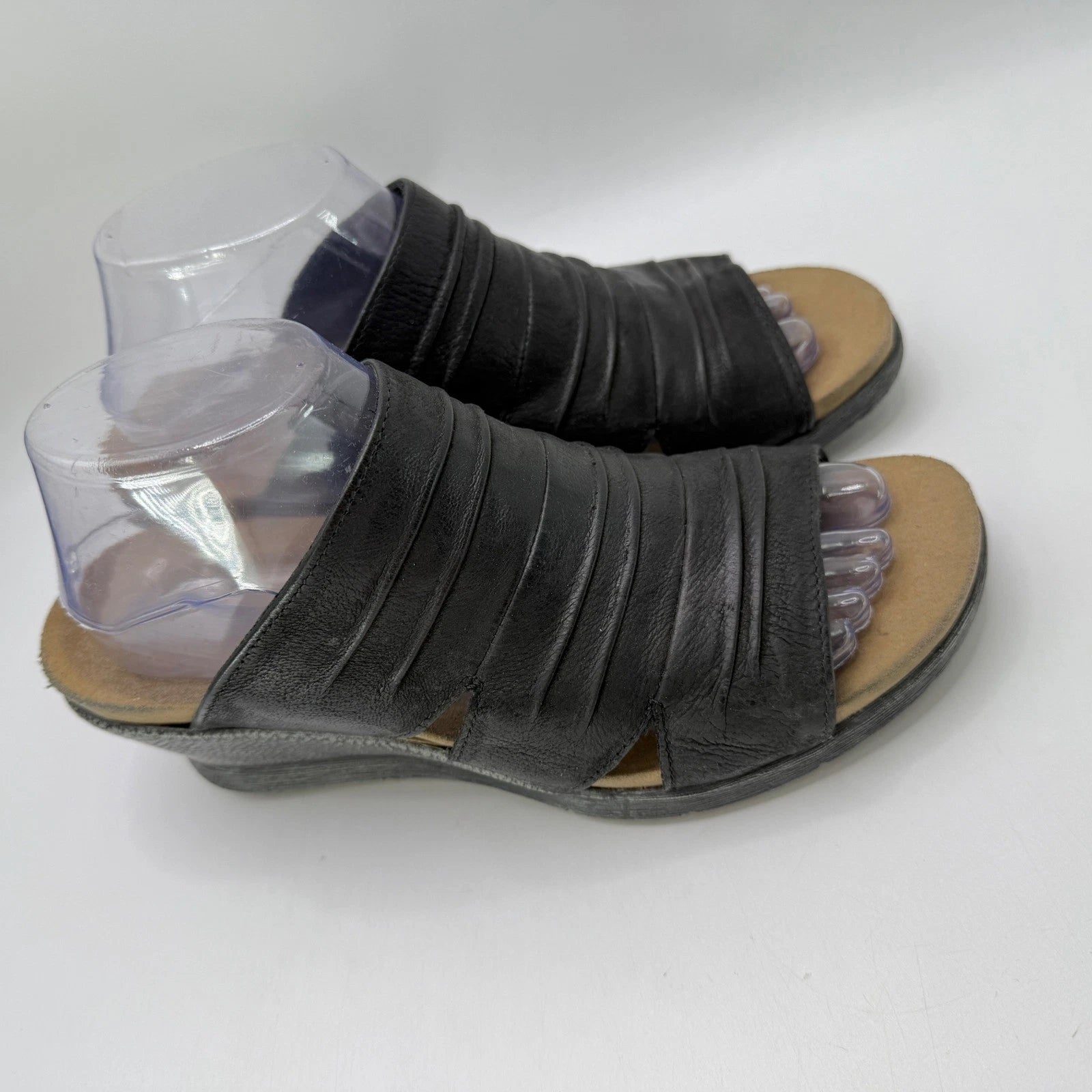 Romika Black Leather Wedge Sandals Slides Casual Comfort Summer Womens Size 40