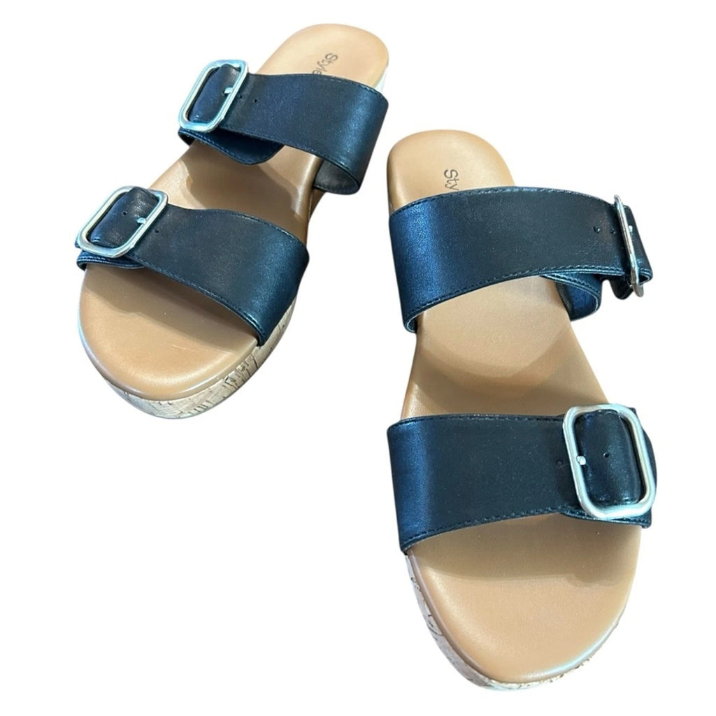 Style & Co Temppestt Slip On Double Buckle Retro Sporty Wedge Sandals NEW 7.5