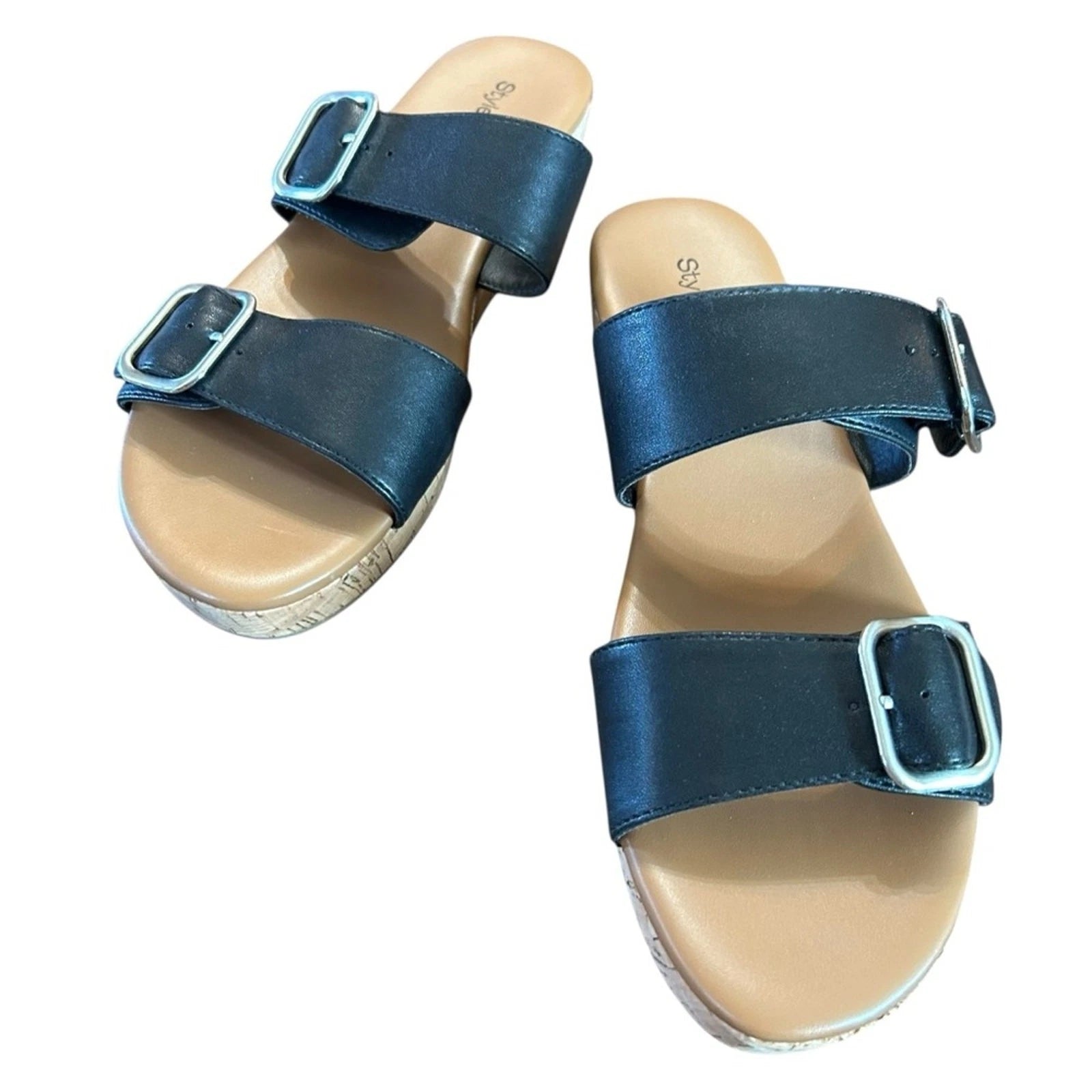Style & Co Temppestt Slip On Double Buckle Retro Sporty Wedge Sandals NEW 7.5