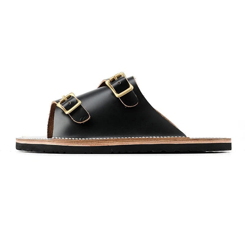 Korean Style Handmade Handcrafted Genuine Leather Slide On Flip Flops Sandals