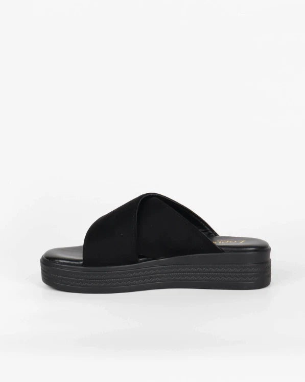 Women's Casual Suede Crossover Open Toe High Platform Mule Sandals / Sliders