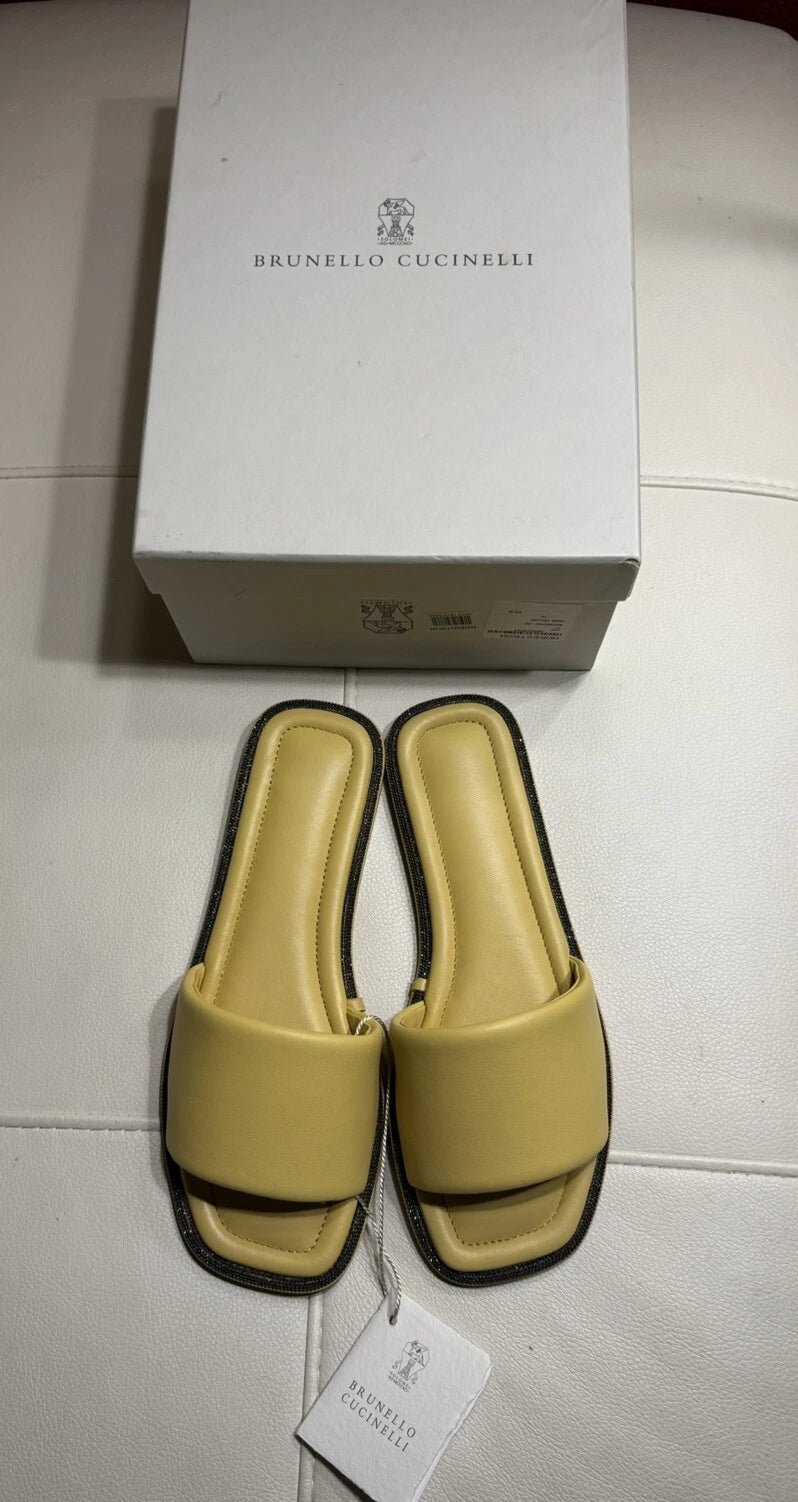 NEW BRUNELLO CUCINELLI Monili Trim Slide Sandal  Sz 7.5 US 37.5 EU $695