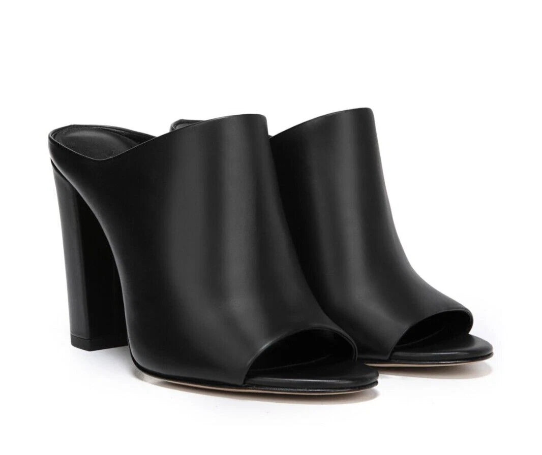 NIB Vince Alora Leather Block Heel Slide Sandal in Black Size 9 $295