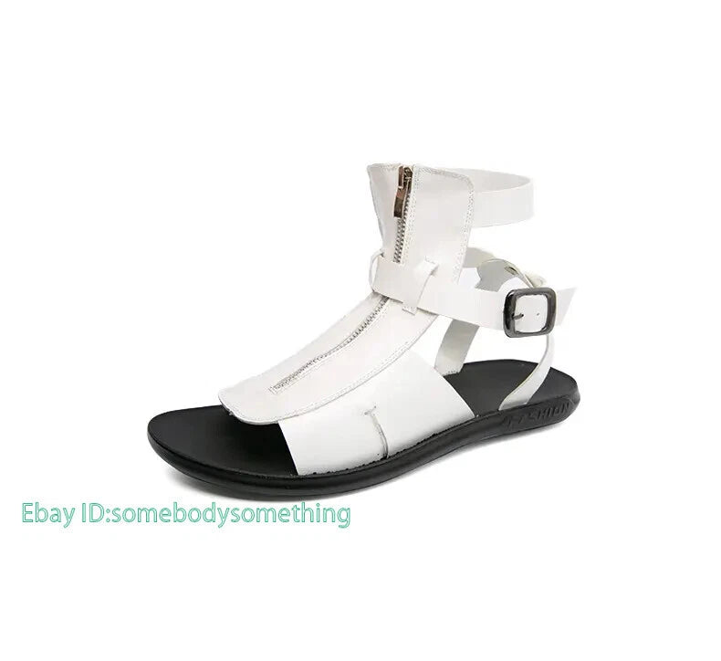 38-45 Mens Slingback Open Toe Buckle Sandals Flats Summer Roman Style PU Leather