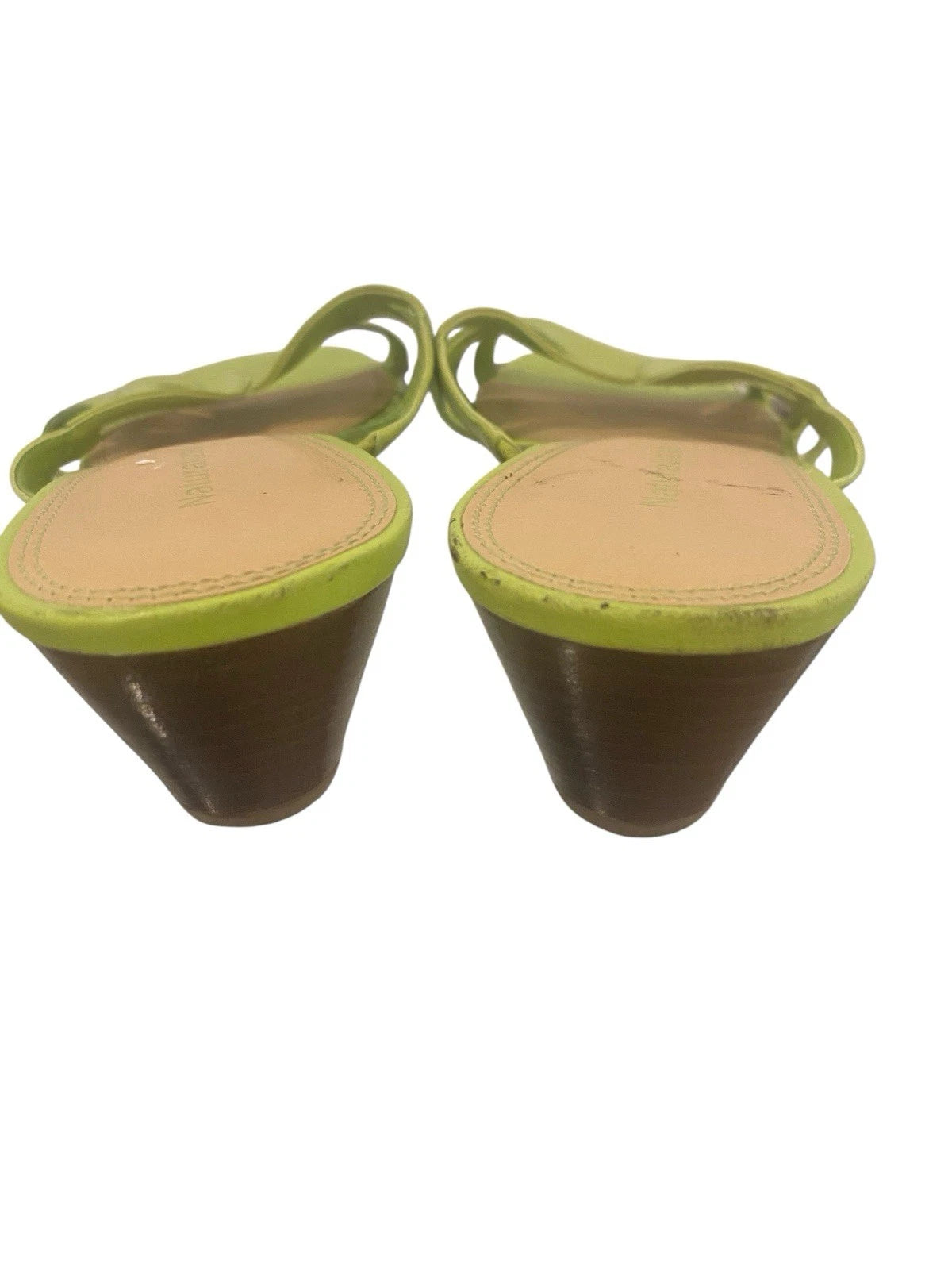 Naturalizer Womens Y2k Style Lime Green Leather Sandals Size 8.5 Kitten Heel