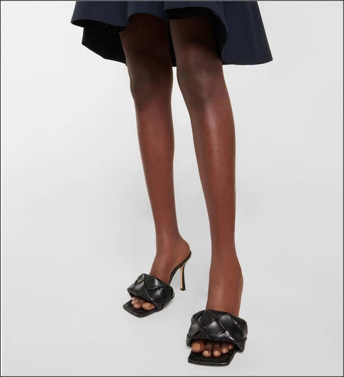 $1500 Bottega Veneta Lido Mule Slide Sandal Intrecciato Black Leather 90 Heel 38