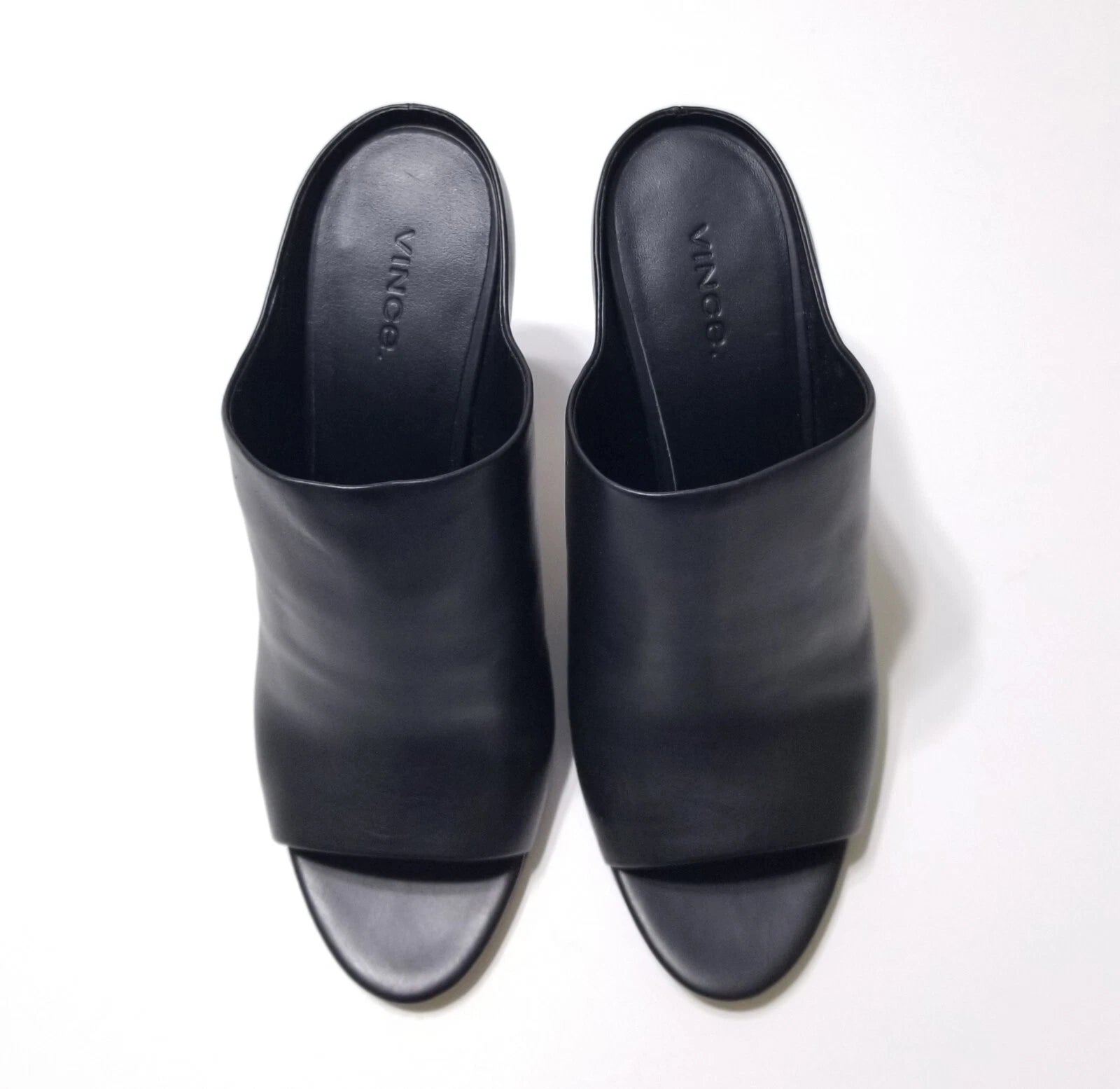 NIB Vince Alora Leather Block Heel Slide Sandal in Black Size 9 $295