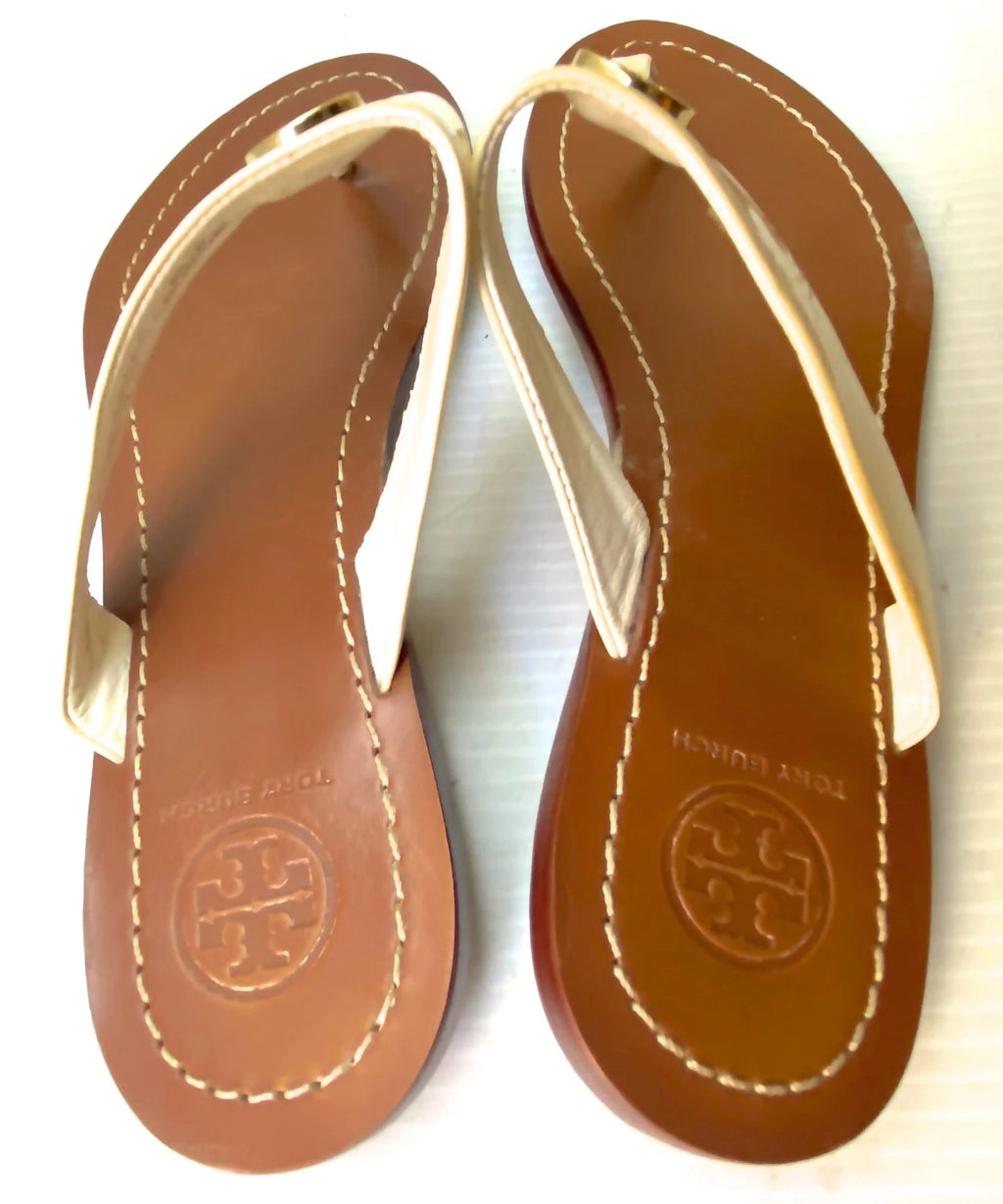 TORI BURCH Women's IVORY LEATHER STRAP FASHION FLIP FLOPS SZ 7M VERY GOOD+ COND.