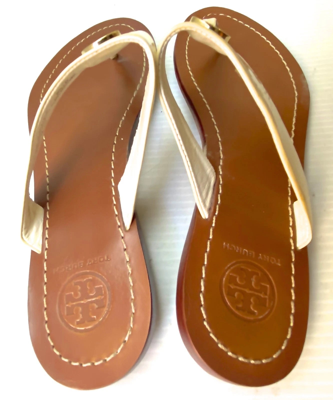 TORI BURCH Women's IVORY LEATHER STRAP FASHION FLIP FLOPS SZ 7M VERY GOOD+ COND.