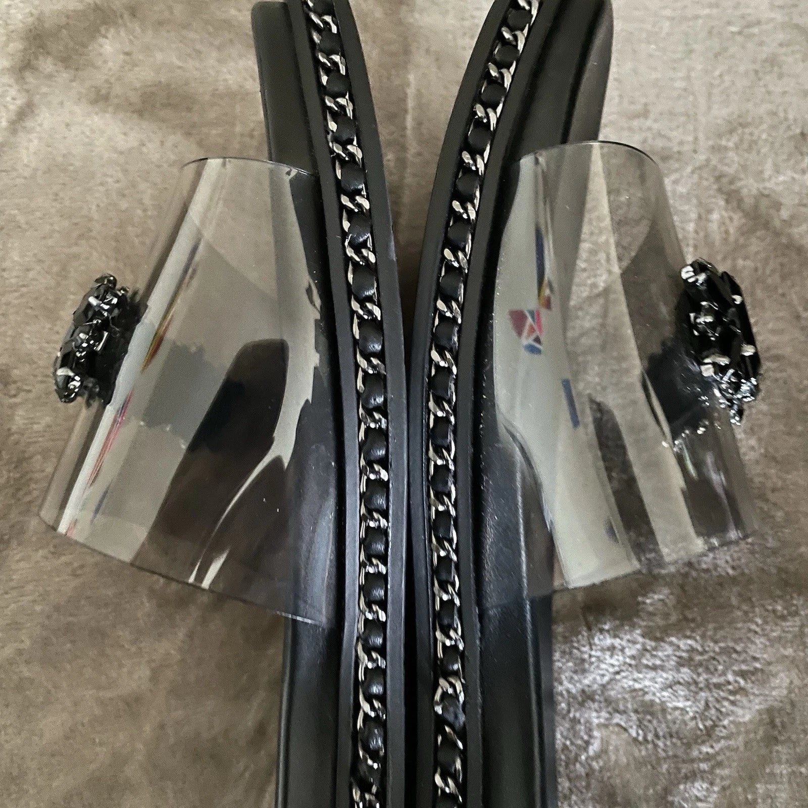 Resort Wear Slip On Vacay Beach Karl Lagerfeld Paris Sandal 9.5 Black Clear Top