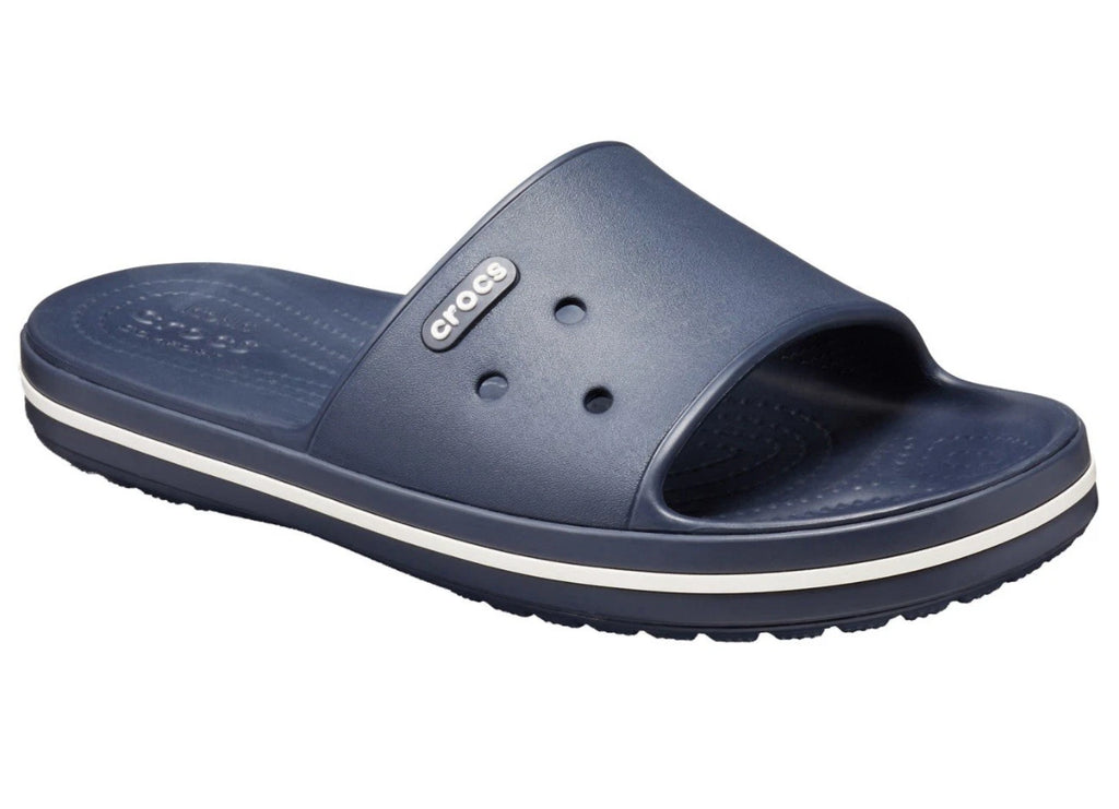 NEW CROCS WOMEN 7 CROCBAND III SLIDE. NAVY / WHITE. STYLE 205733