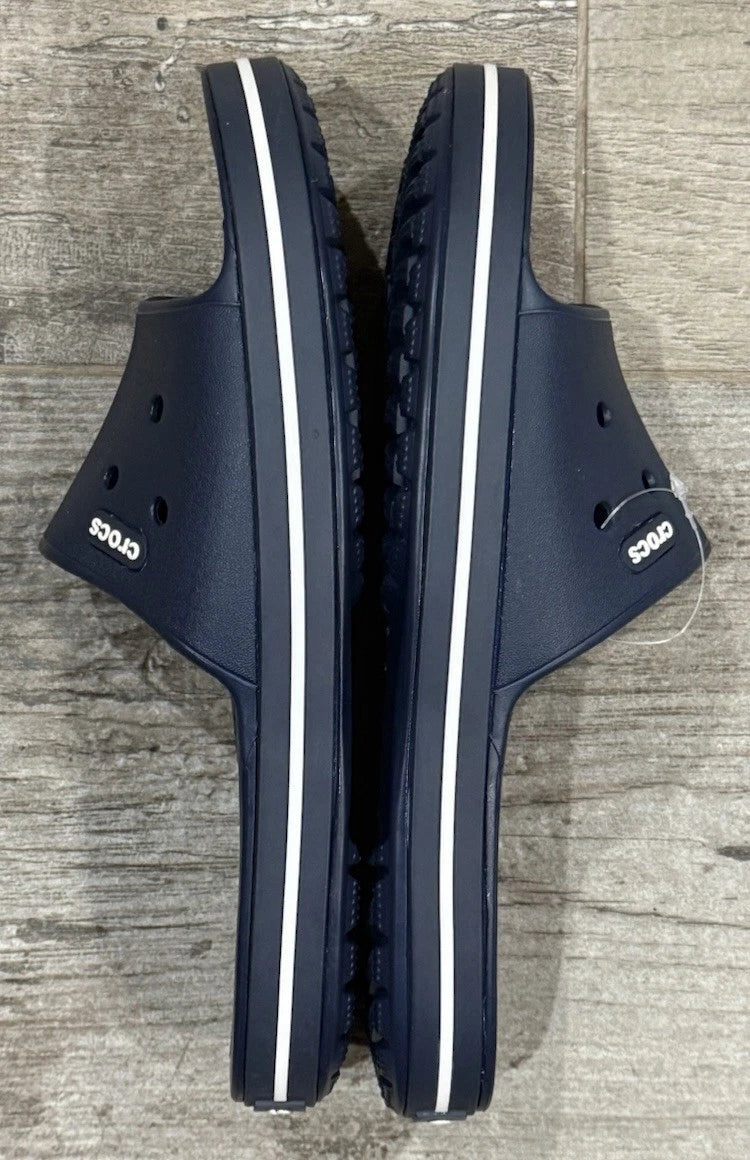 NEW CROCS WOMEN 7 CROCBAND III SLIDE. NAVY / WHITE. STYLE 205733
