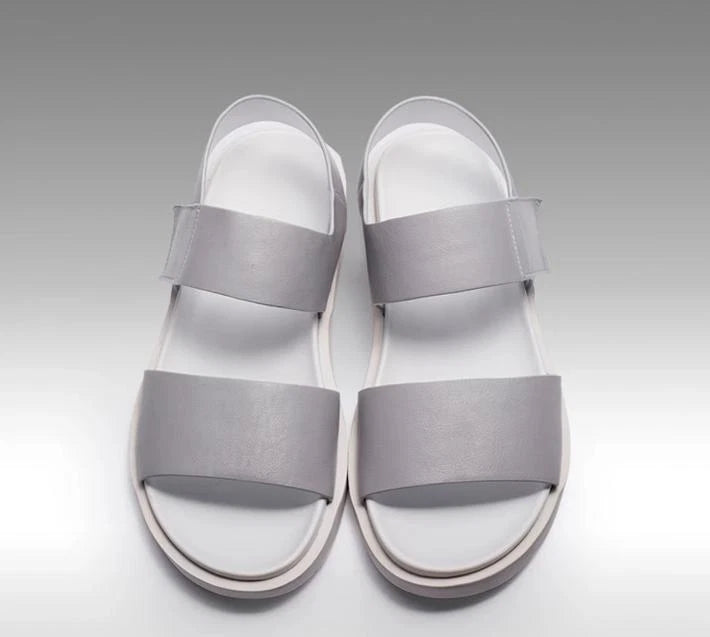 Mens Real Leather Gladiator Sandals Open Toe Beach Shoes Non-slip Flats Summer