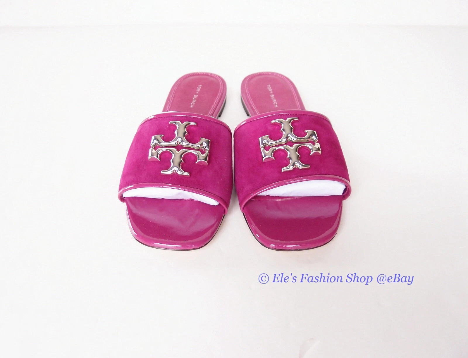NIB Tory Burch Eleanor Slide Leather Sandal Fuchsia Pink US 9 AUTHENTIC