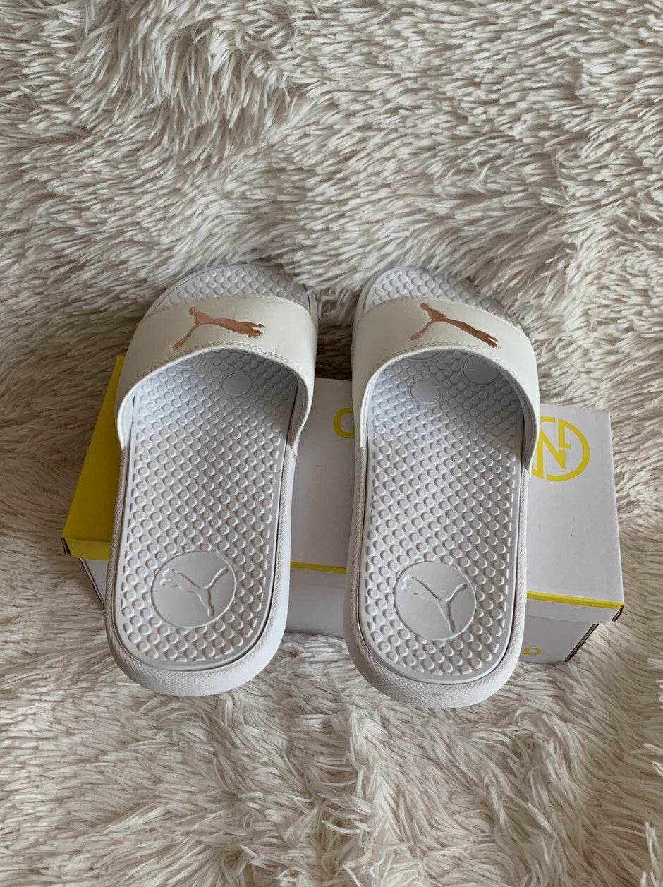Women’s Slides Size 8 PUMA Cool Cat Sport Style: 371016 17 White Glow/Gold Rose