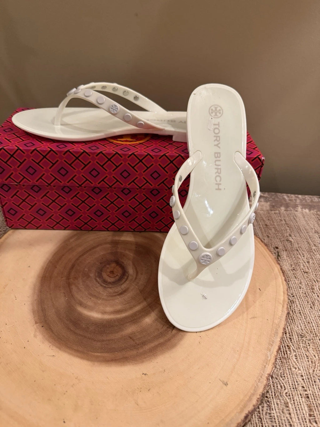 Tory Burch Studded Jelly Flip Flop Thong Sandal Ivory 8 $148 New In Box