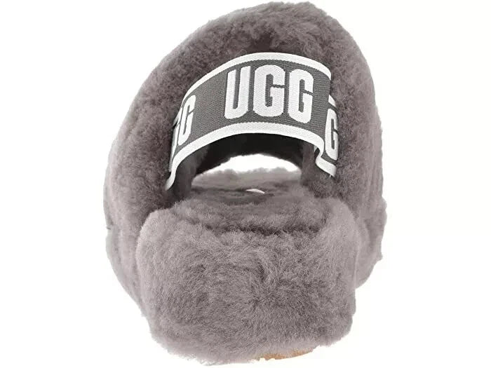 NEW UGG FLUFF YEAH SLIDE SHEEPSKIN SLIPPERS SANDALS SLIDES GREY SIZE 3