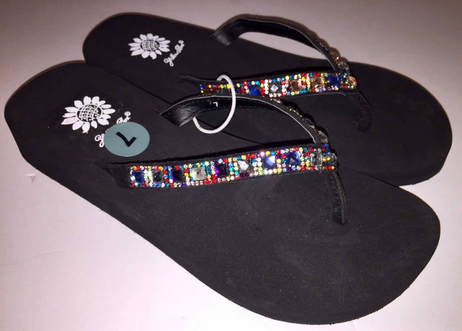Yellow Box Womens Saydee Jeweled Rhinestone Multi Sparkle Flip Flop Sandals NWOB
