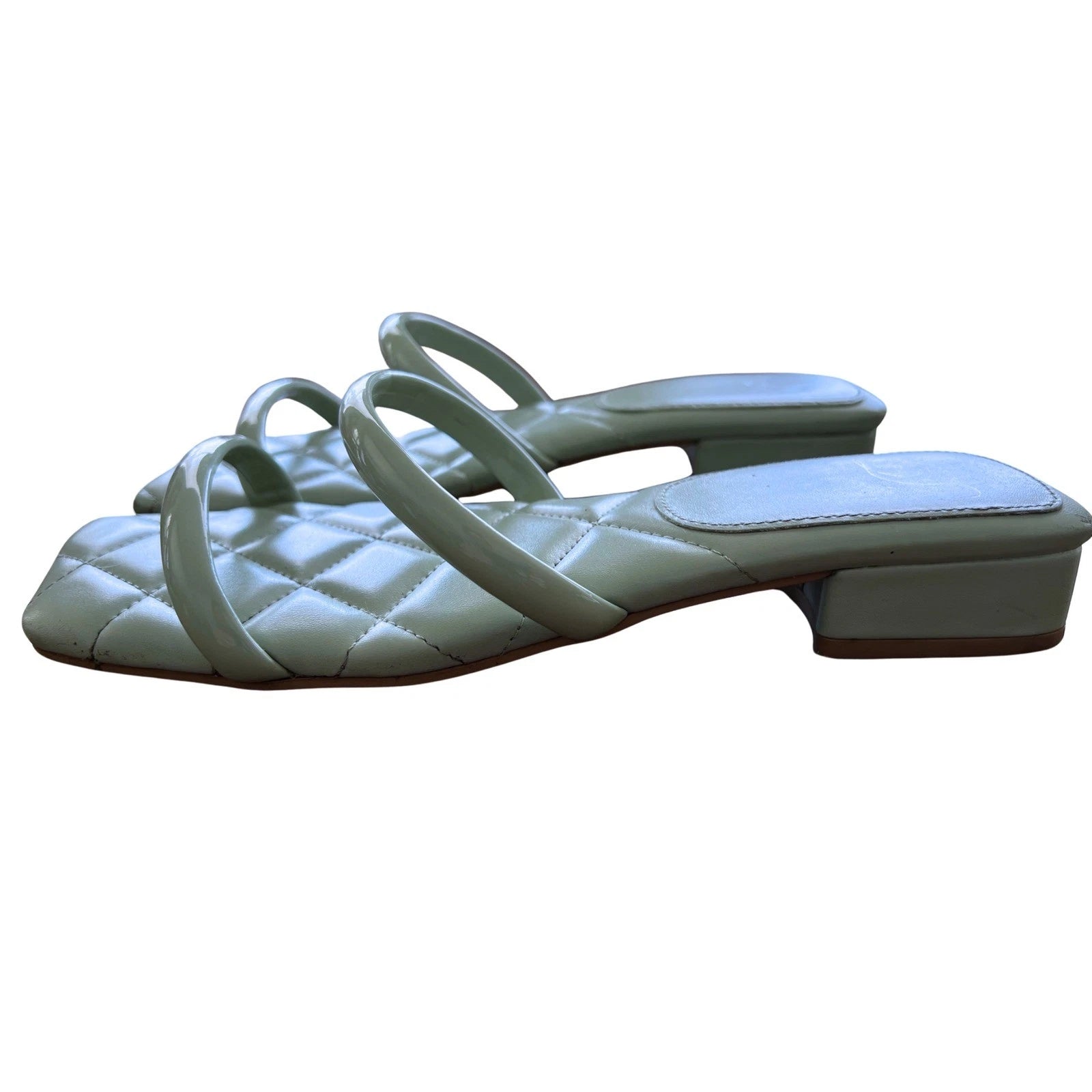 Womens Quilted Square Toe Low Heel Sandals Strappy Slip On Mules Slides Size 8.5