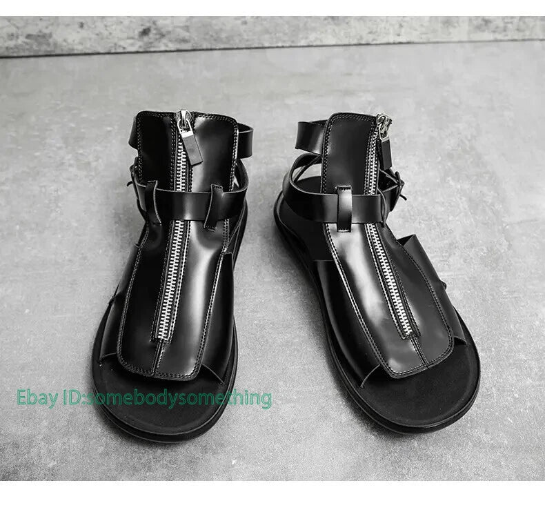 38-45 Mens Slingback Open Toe Buckle Sandals Flats Summer Roman Style PU Leather