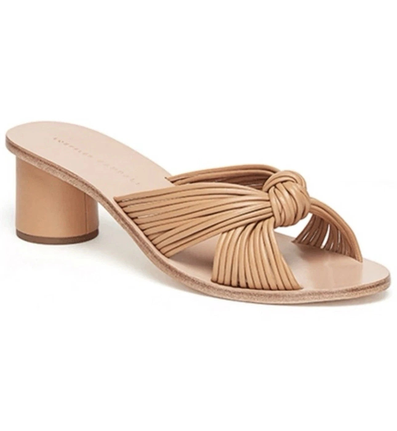 Loeffler Randall Celeste Mignon Knot Mule Size 5.5B Tan Leather Luxury 2” Heel