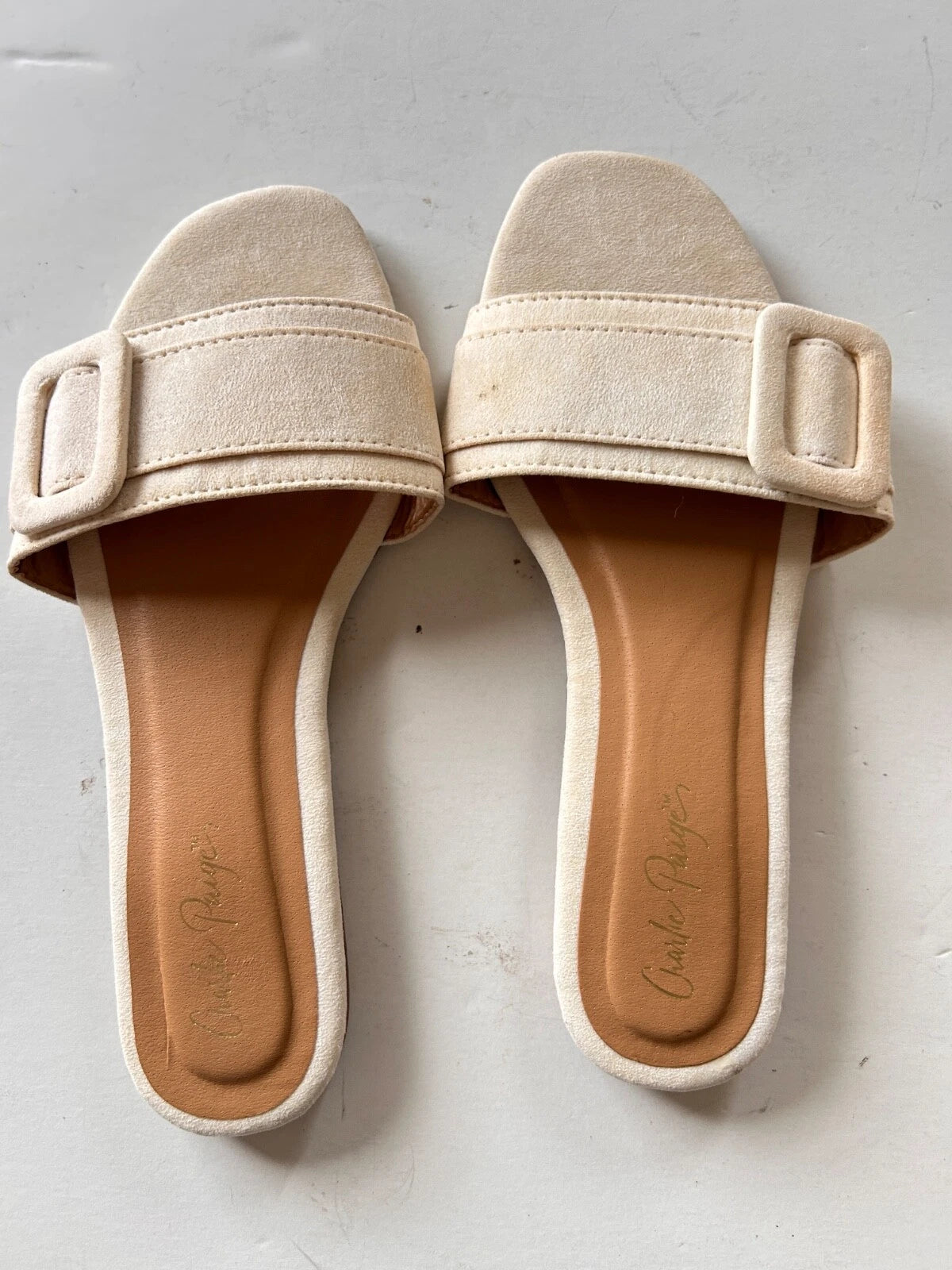 Mod Sandals 7 Off White Cream Buckle 60s Style NEW Slide Flat Charlie Paige