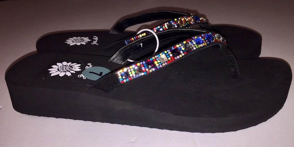 Yellow Box Womens Saydee Jeweled Rhinestone Multi Sparkle Flip Flop Sandals NWOB