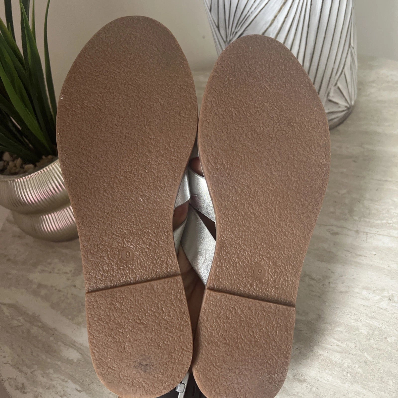 Madewell The Boardwalk Woven Slide Sandals Womens 9 Metallic Silver Open Toe