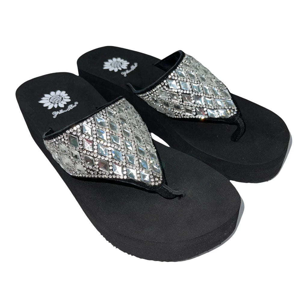 Yellow Box Flip Flops Harlequin Rhinestone Sparkle Wedge Sandals Womens Padmell