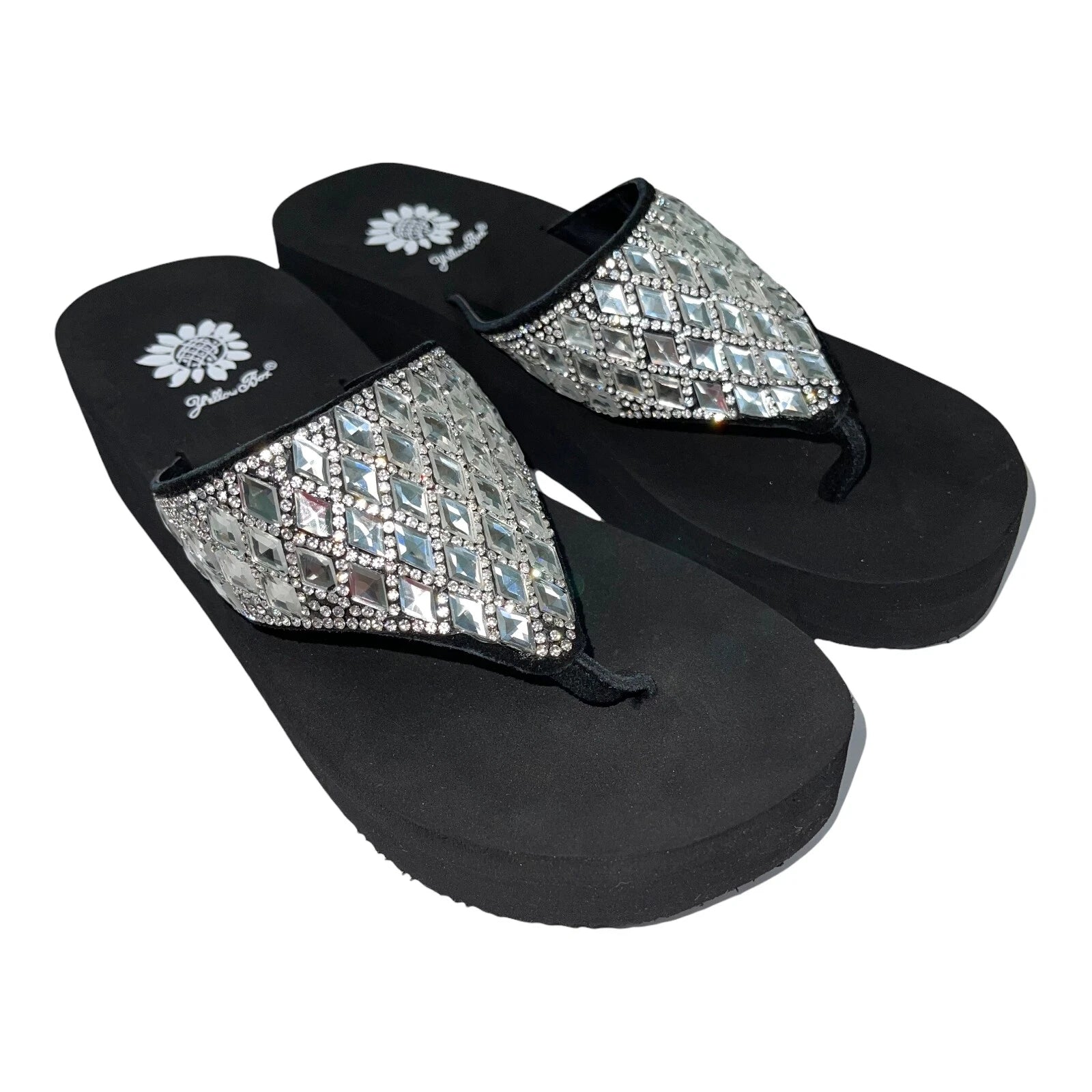 Yellow Box Flip Flops Harlequin Rhinestone Sparkle Wedge Sandals Womens Padmell