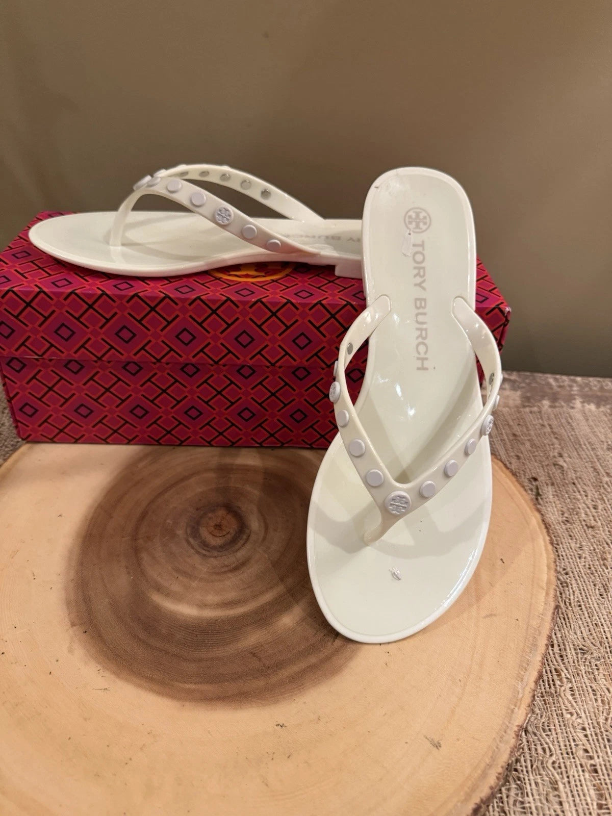 Tory Burch Studded Jelly Flip Flop Thong Sandal Ivory 8 $148 New In Box